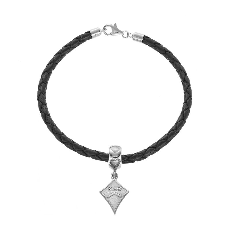 LogoArt Sterling Silver & Leather Kappa Alpha Theta Sorority Kite Bracelet