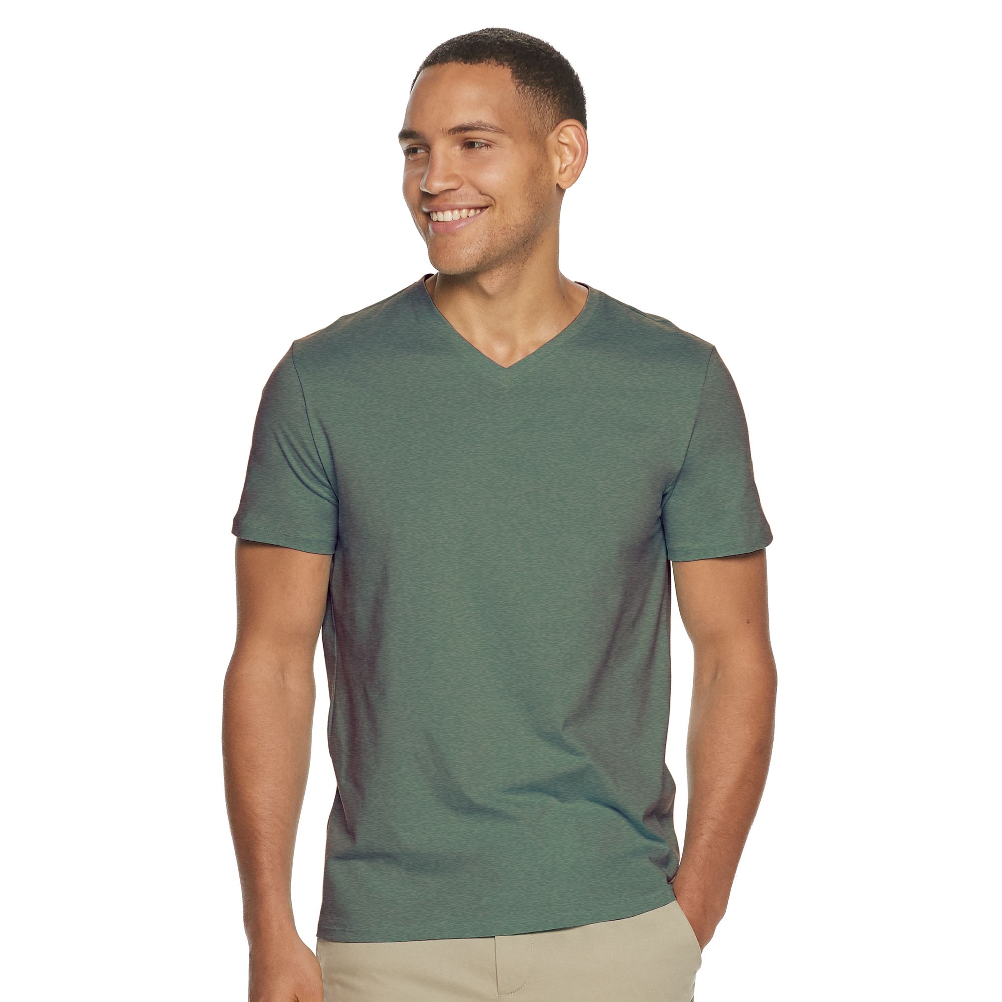 Mens Apt. 9® Premier Flex Short Sleeve V-Neck Tee, Size: Small, Aspen Gre