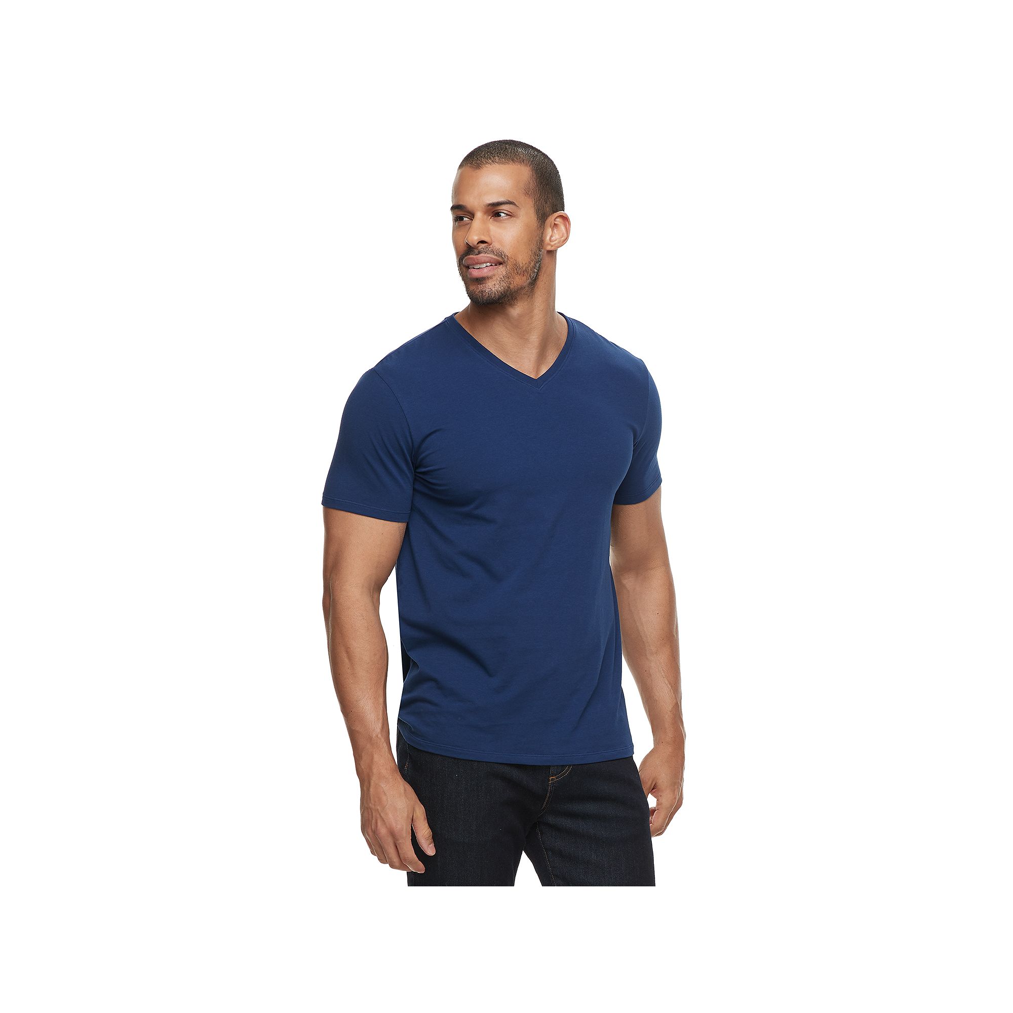 Mens Apt. 9® Premier Flex Short Sleeve V-Neck Tee, Size: XS, Blue Navy
