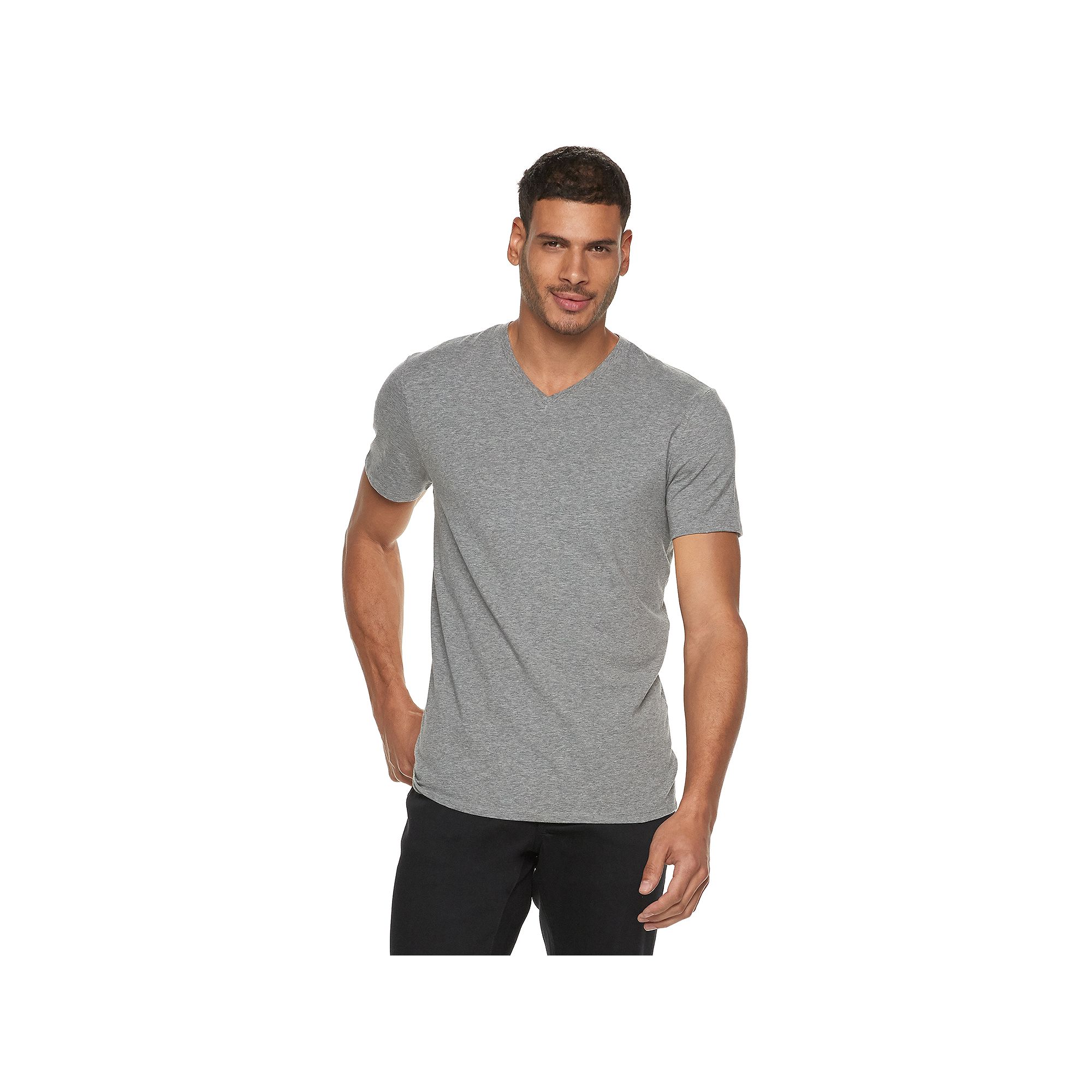 Mens Apt. 9® Premier Flex Short Sleeve V-Neck Tee, Size: XS, Light Gray G