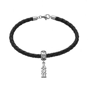 Logoart Tri Delta Sterling Silver Leather Sorority Bracelet