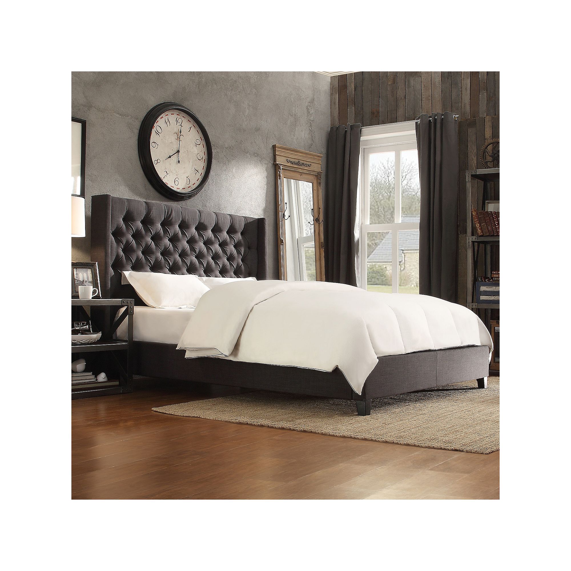 HomeVance Stanford Heights Tufted Wingback Upholstered Bed, Grey