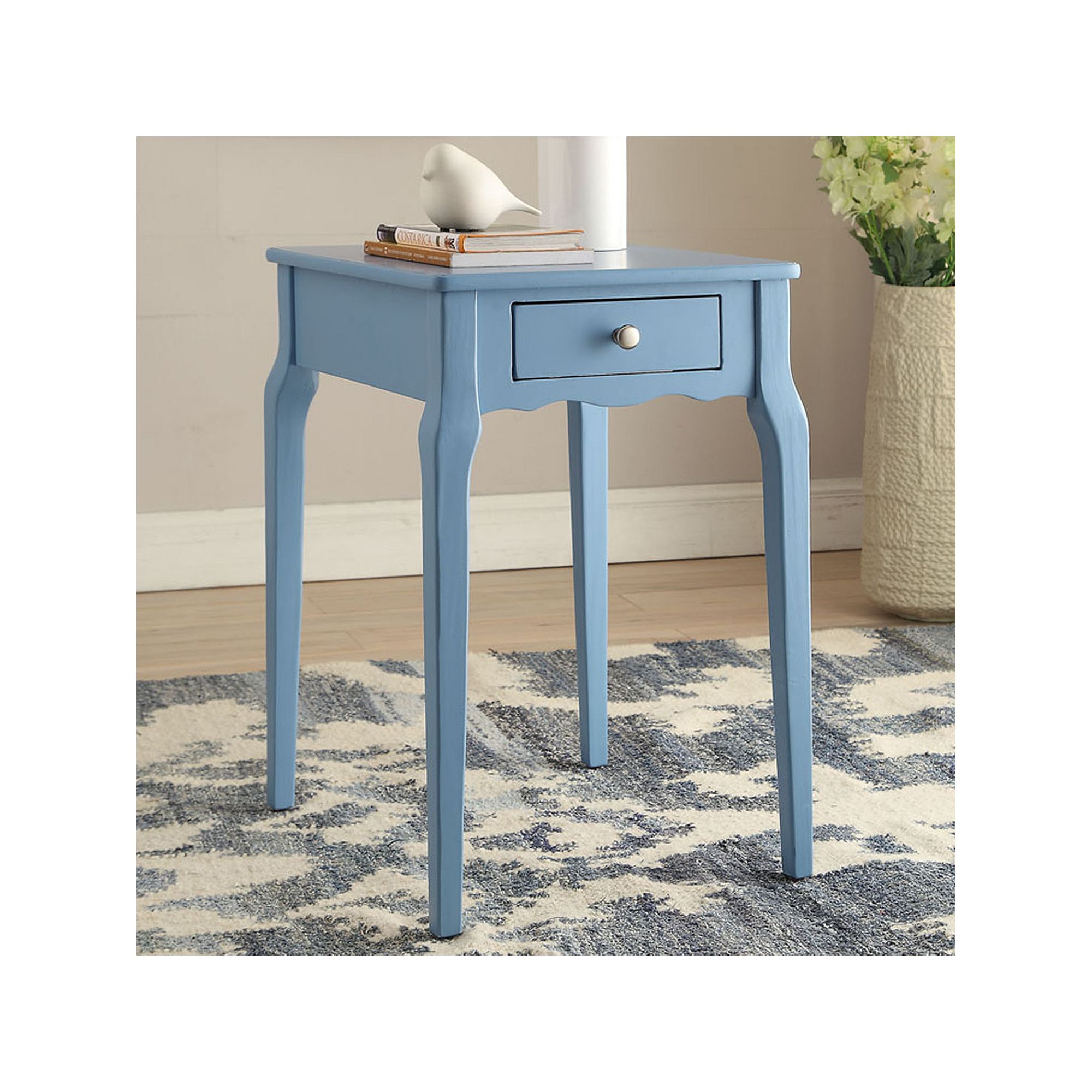 HomeVance Isabella 1-Drawer Scalloped End Table, Blue