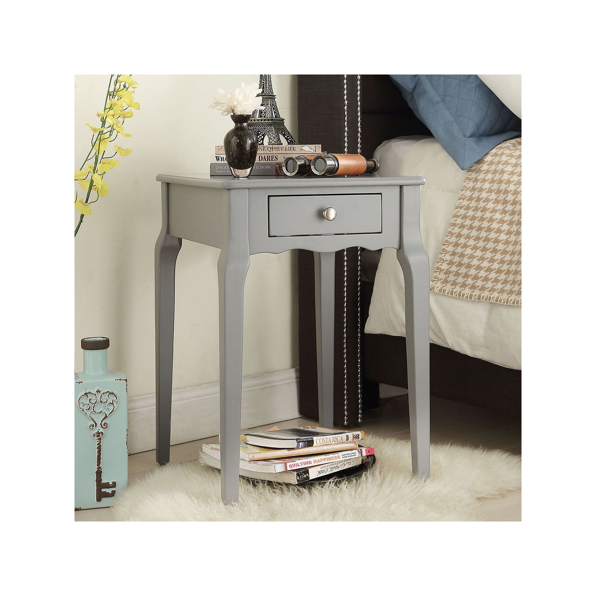 HomeVance Isabella 1-Drawer Scalloped End Table, Gray