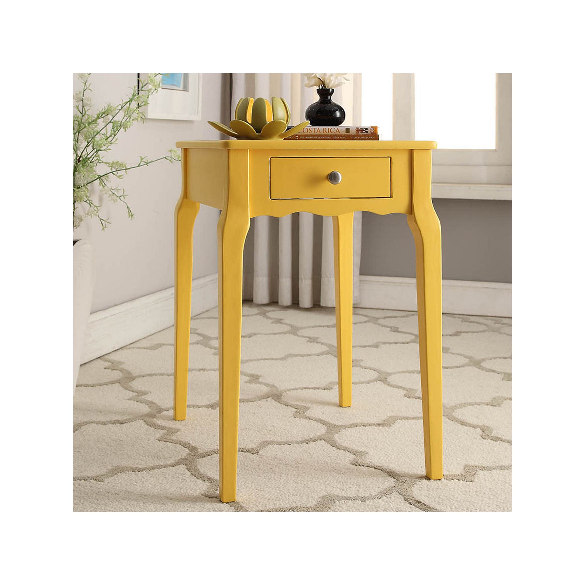 HomeVance Isabella 1-Drawer Scalloped End Table, Yellow