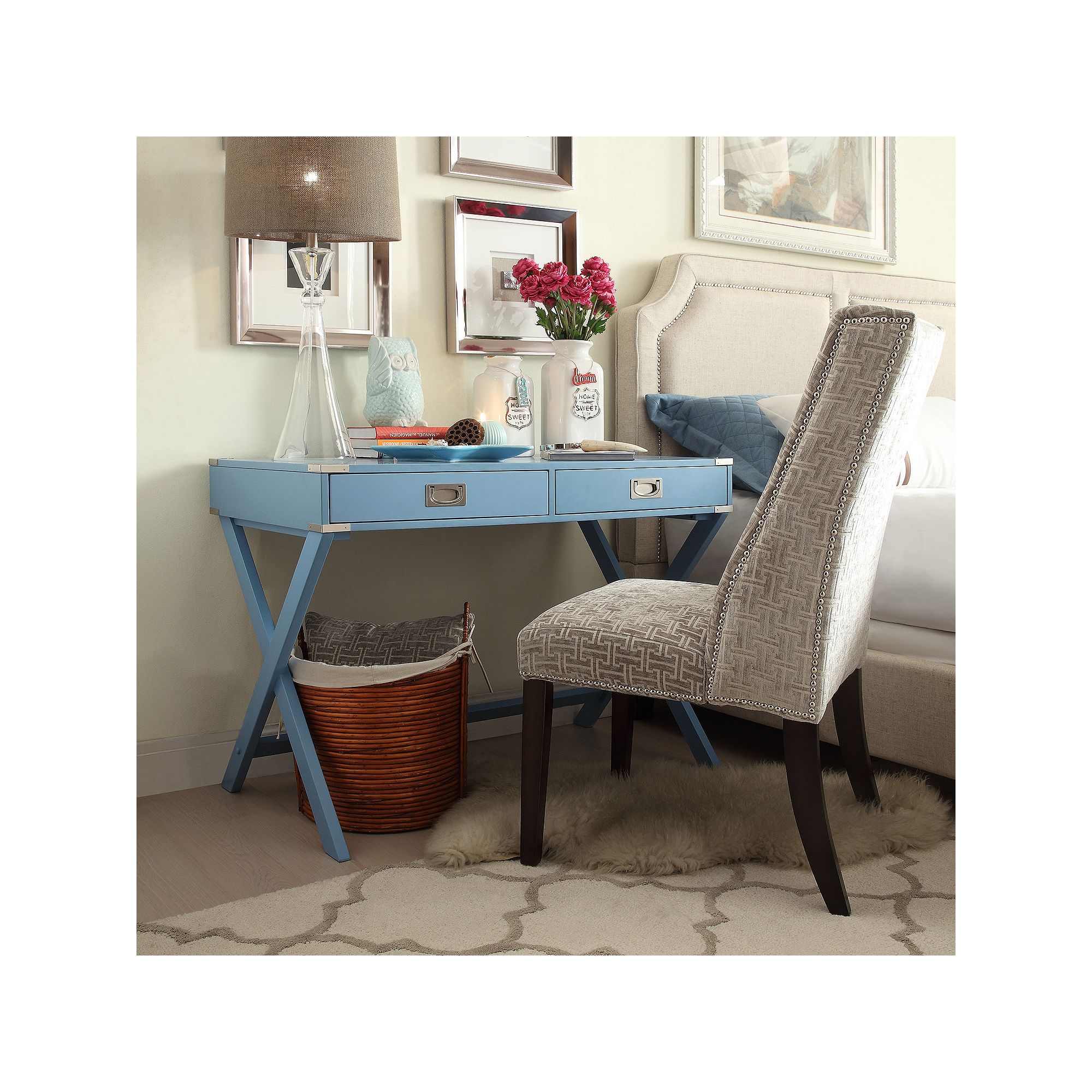 HomeVance Morgan Campaign Writing Desk, Blue