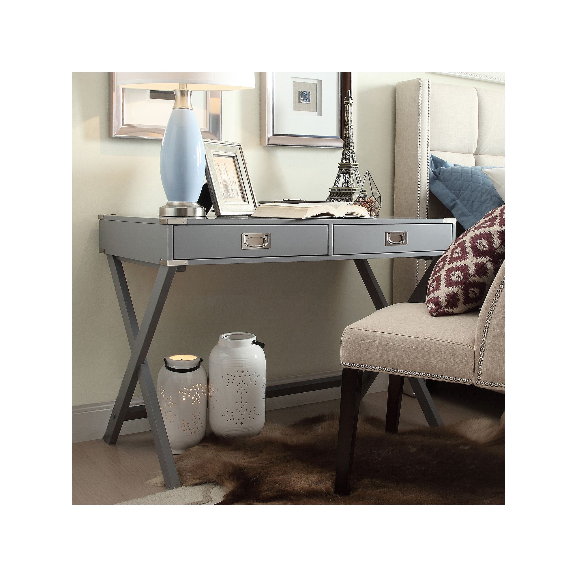 HomeVance Morgan Campaign Writing Desk, Gray