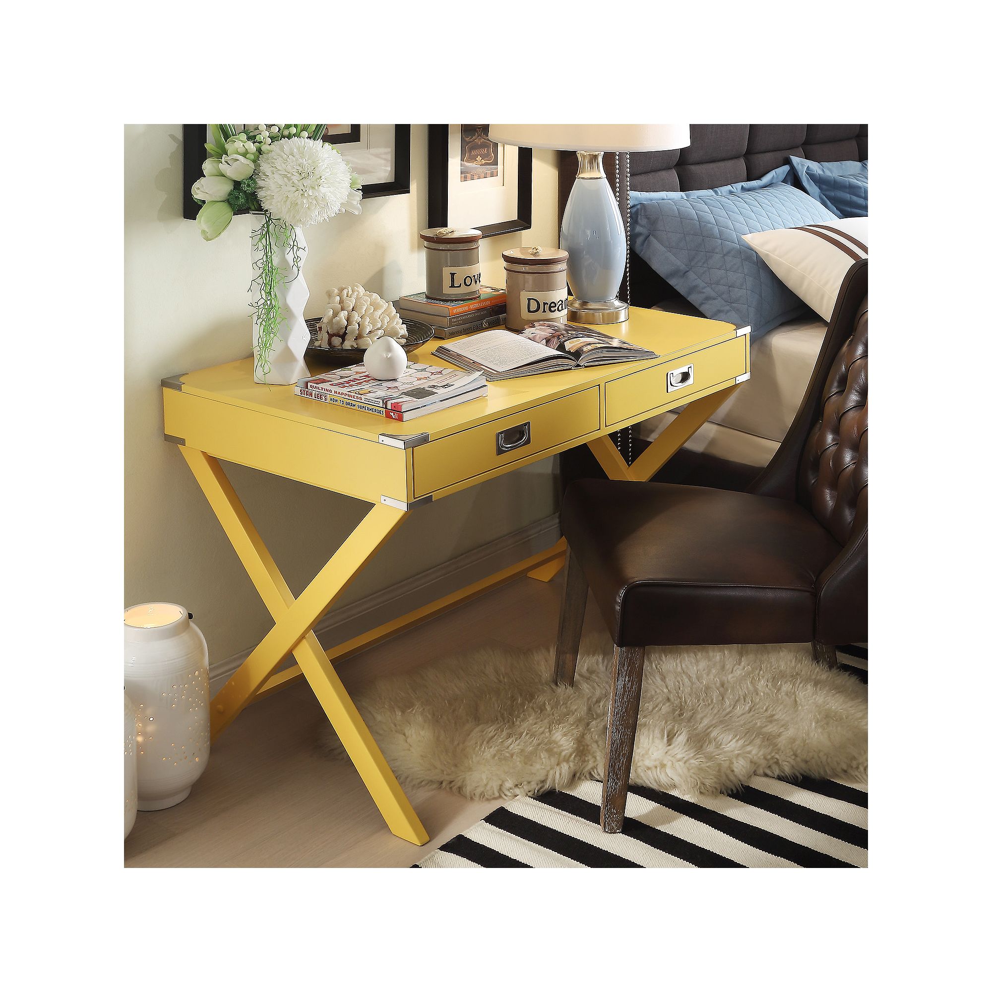 HomeVance Morgan Campaign Writing Desk, Yellow