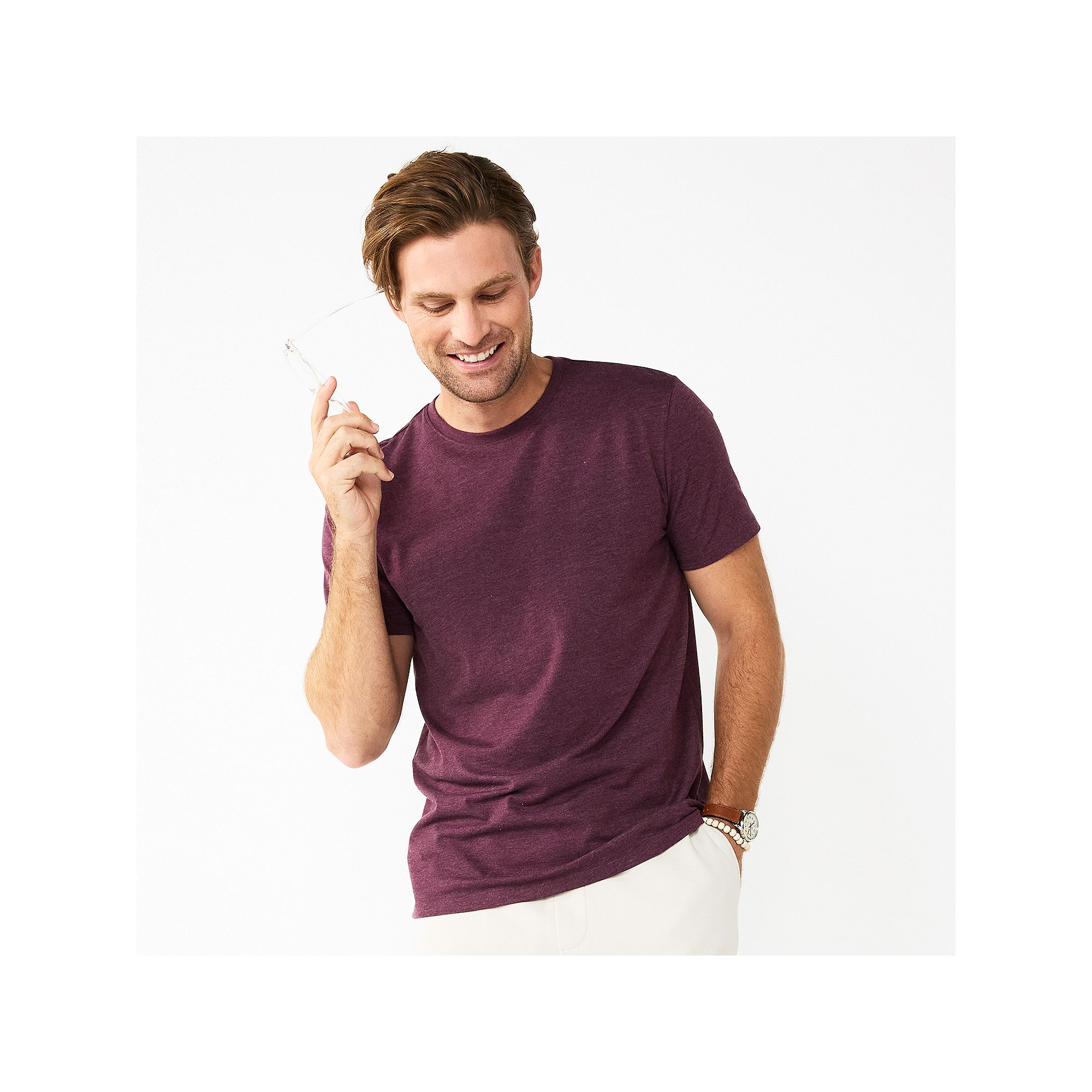 Mens Apt. 9® Premier Flex Short Sleeve Crewneck Tee, Size: XS, Winetastin