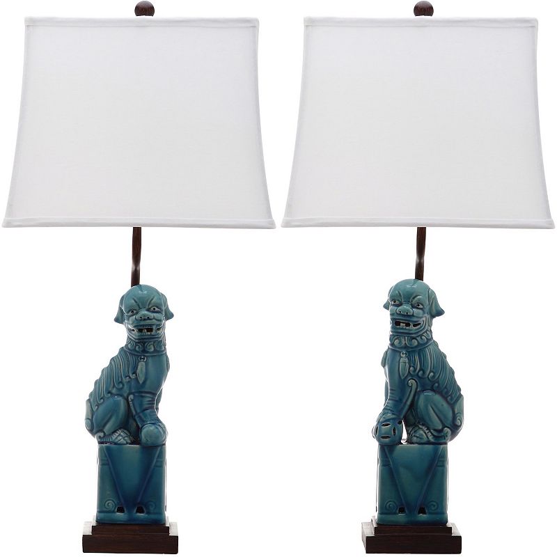 SAFAVIEH Foo Dog 28.5 in. H Solid Table Lamp  Blue  Set of 2