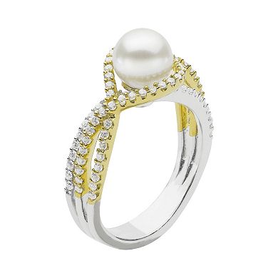 PearLustre by Imperial Two Tone Sterling Silver Freshwater Cultured Pearl Ring