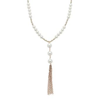 PearLustre by Imperial 14k Rose Gold Filled Freshwater Cultured Pearl Tassel Y Necklace