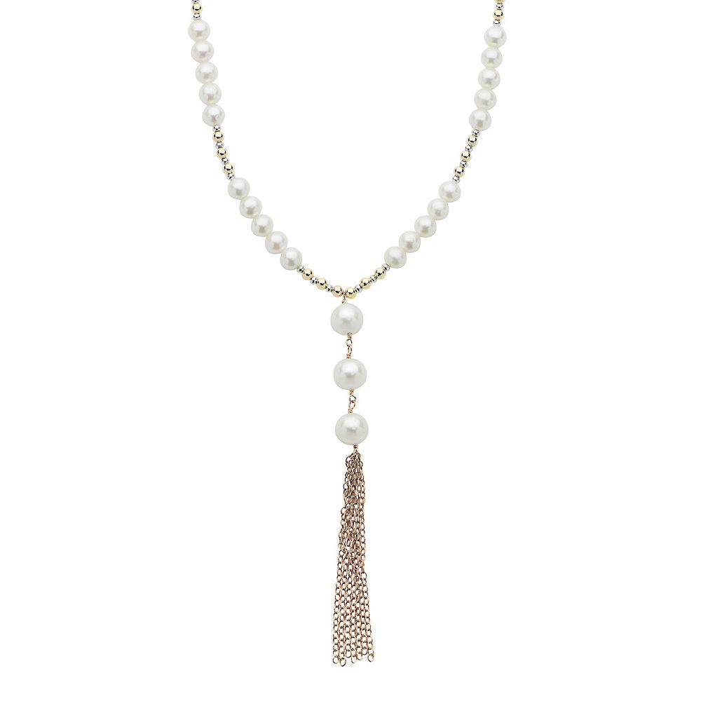 14K Gold Plated  Pearl Zircon Tassels Pendant Necklace