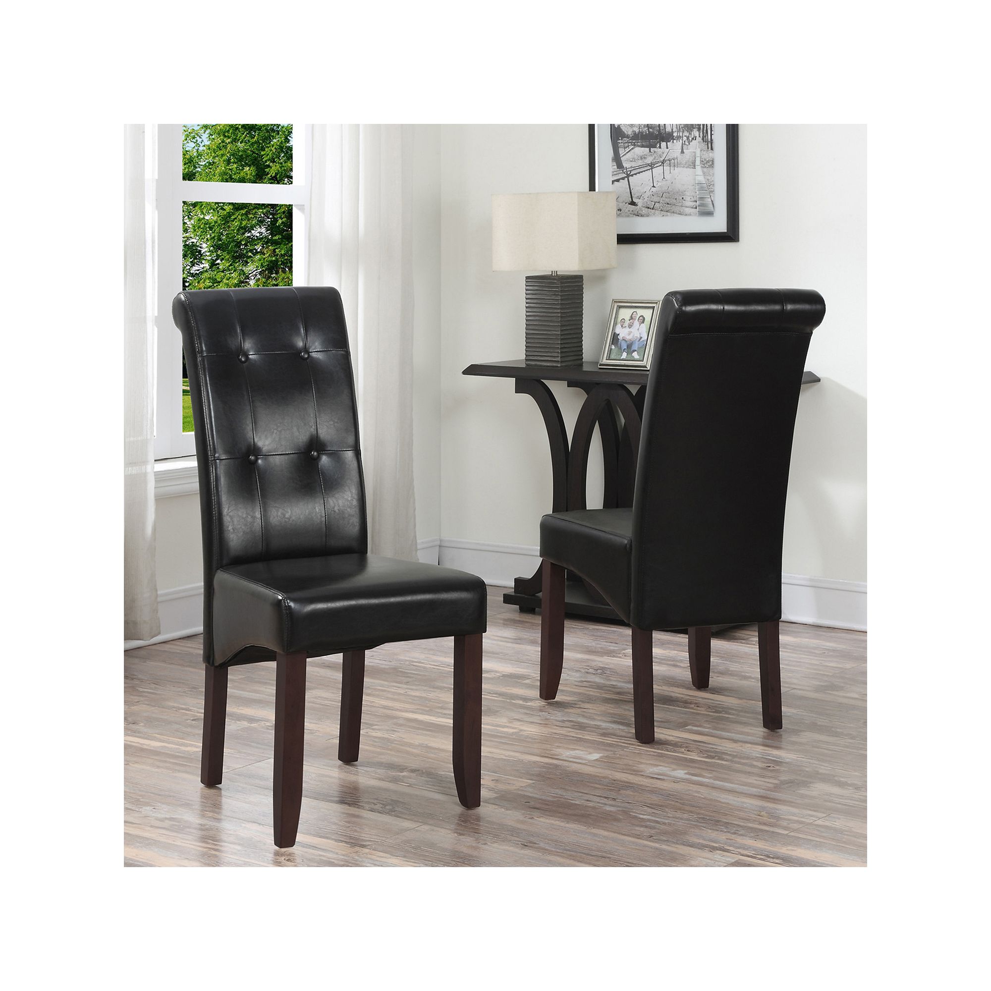 Simpli Home Cosmopolitan Deluxe Tufted Parson Chair 2-piece Set, Black Blac