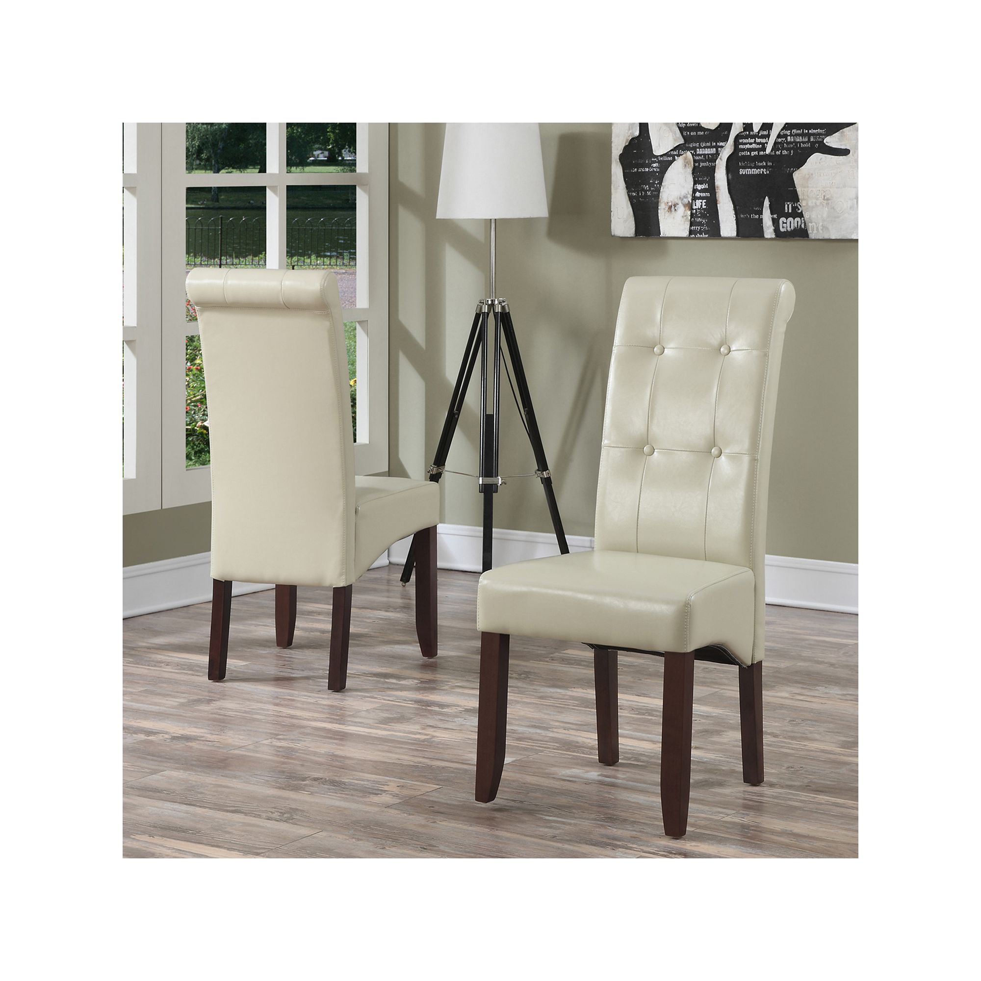 Simpli Home Cosmopolitan Deluxe Tufted Parson Chair 2-piece Set, Satin Ivor