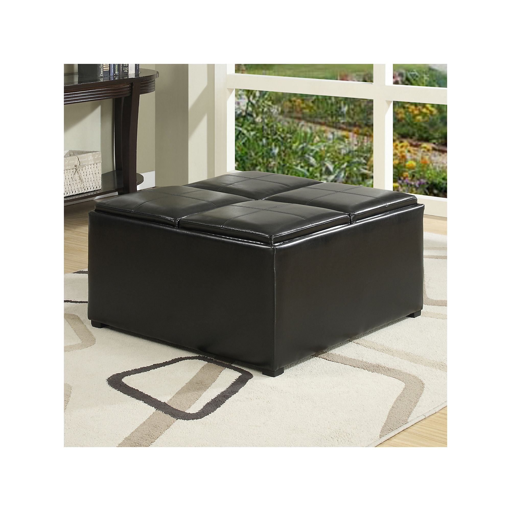 Simpli Home Avalon Coffee Table Storage Ottoman, Black Black