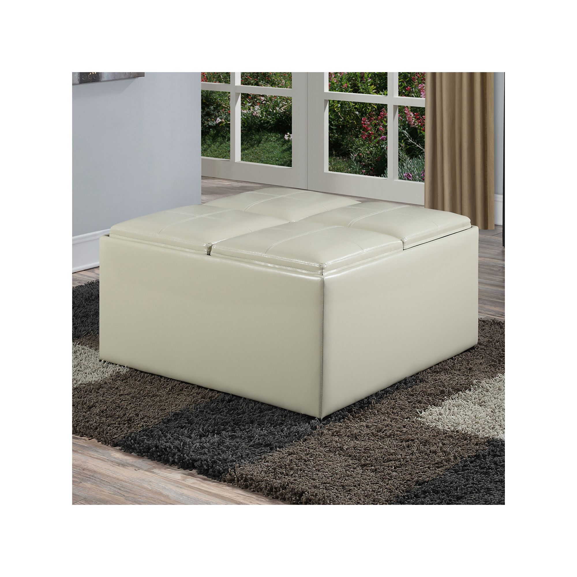 Simpli Home Avalon Coffee Table Storage Ottoman, Satin Ivory
