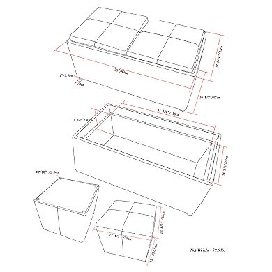 Simpli Home Avalon Faux-Leather Rectangular Storage Ottoman 5-piece Set
