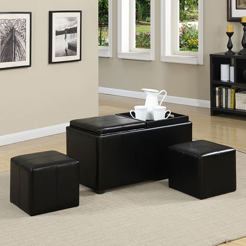 Simpli Home Avalon FauxLeather Rectangular Storage Ottoman 5piece Set