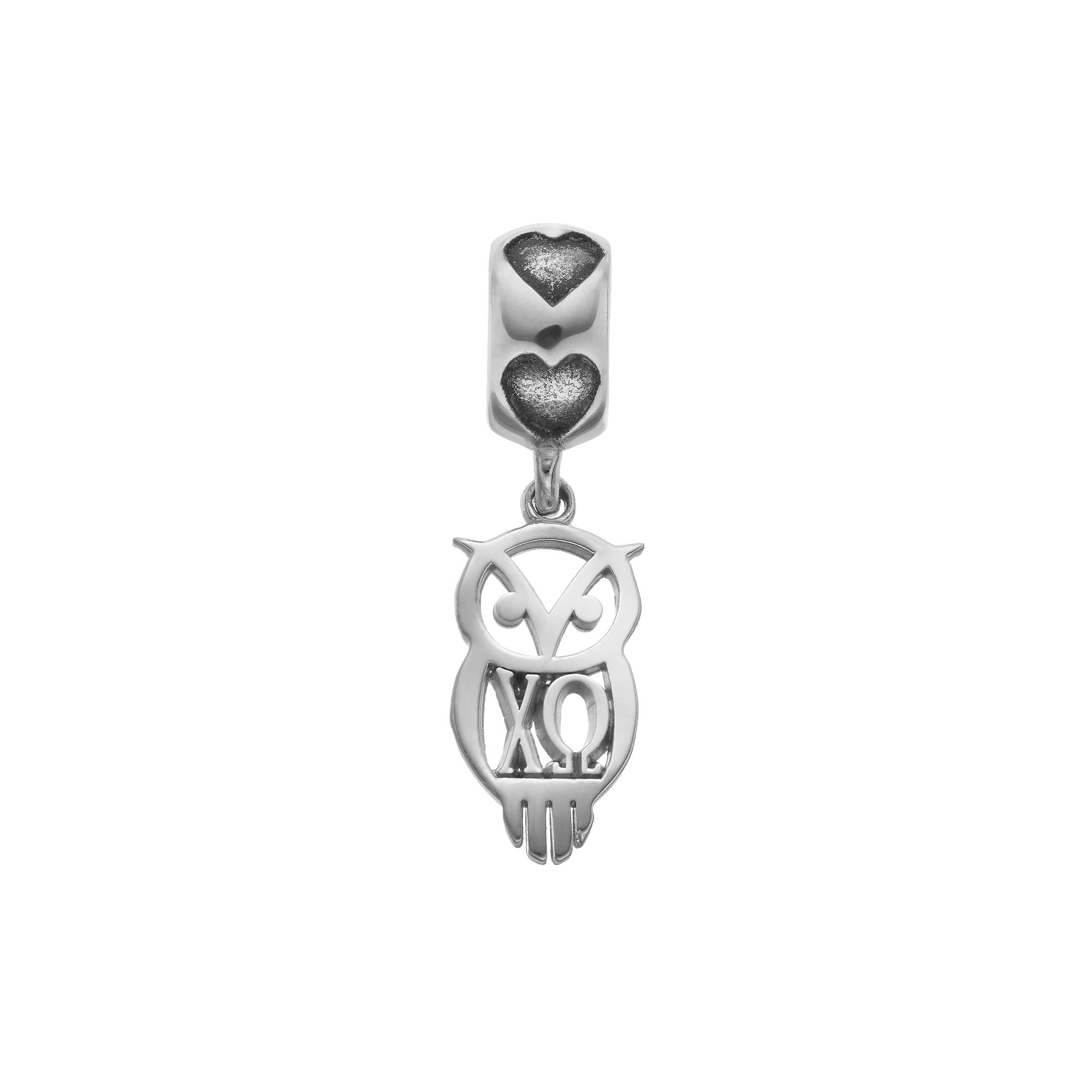 LogoArt Sterling Silver Chi Omega Sorority Owl Charm, Womens, Grey
