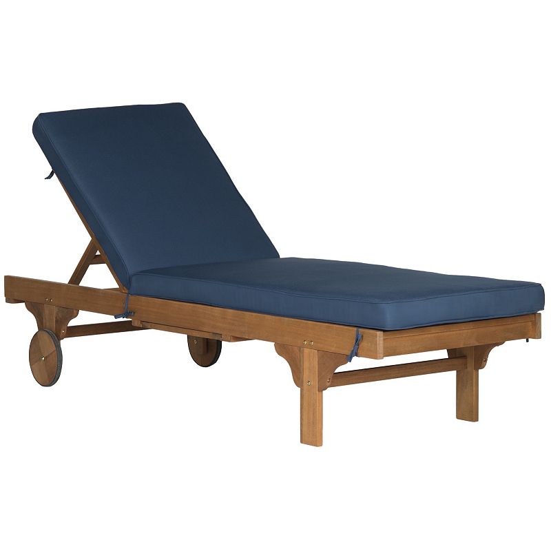 Safavieh Outdoor Living Newport Teak Brown/ Navy Adjustable Chaise Lounge Chair