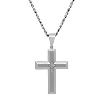 Steel Nation Diamond Accent Stainless Steel Cross Pendant Necklace - Men