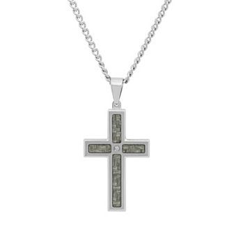 Steel Nation Diamond Accent Stainless Steel & Carbon Fiber Cross Pendant Necklace - Men
