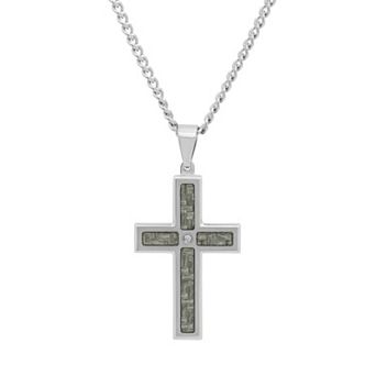 Steel Nation Diamond Accent Stainless Steel & Carbon Fiber Cross Pendant Necklace - Men