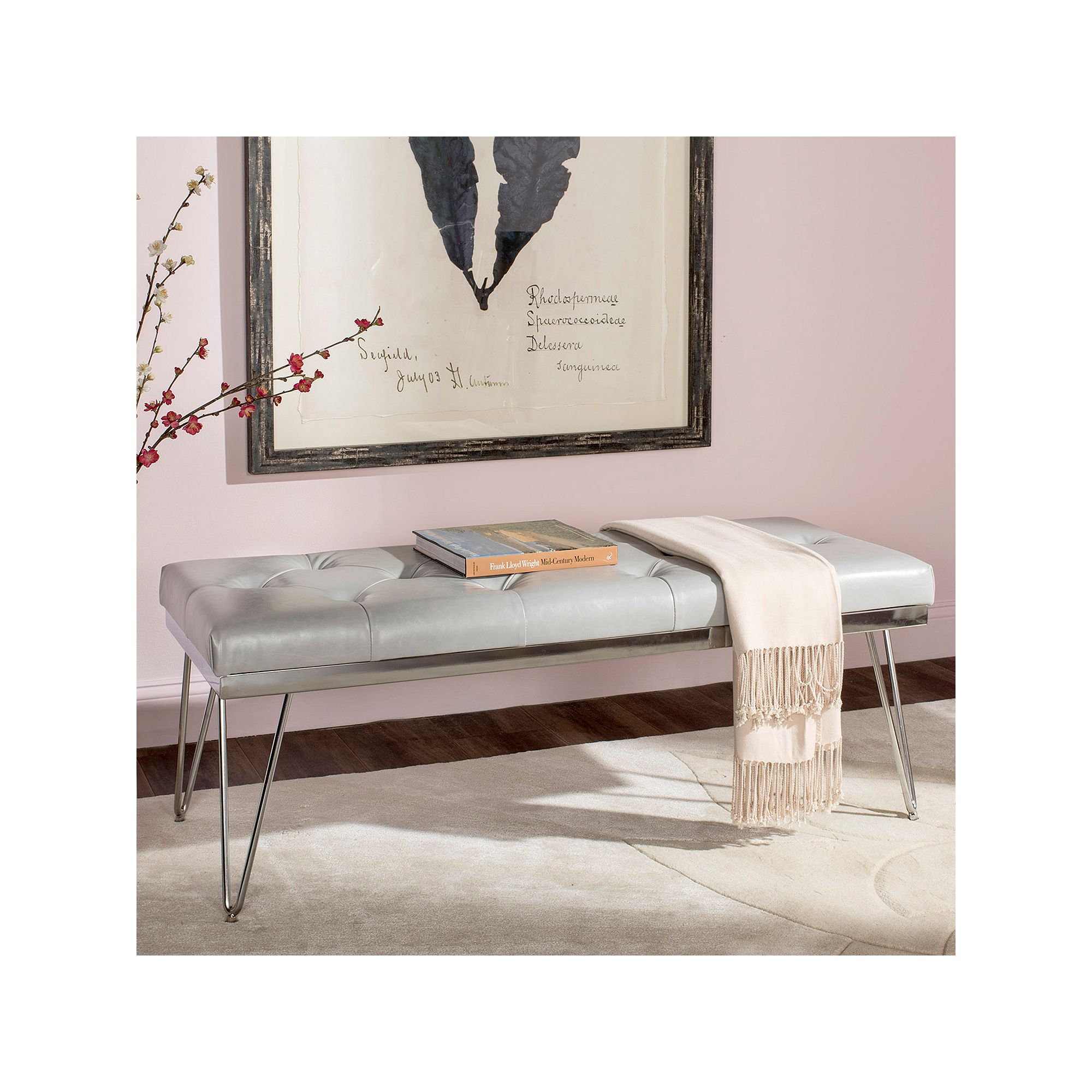 Safavieh Chrome Marcella Bench, Gray Grey