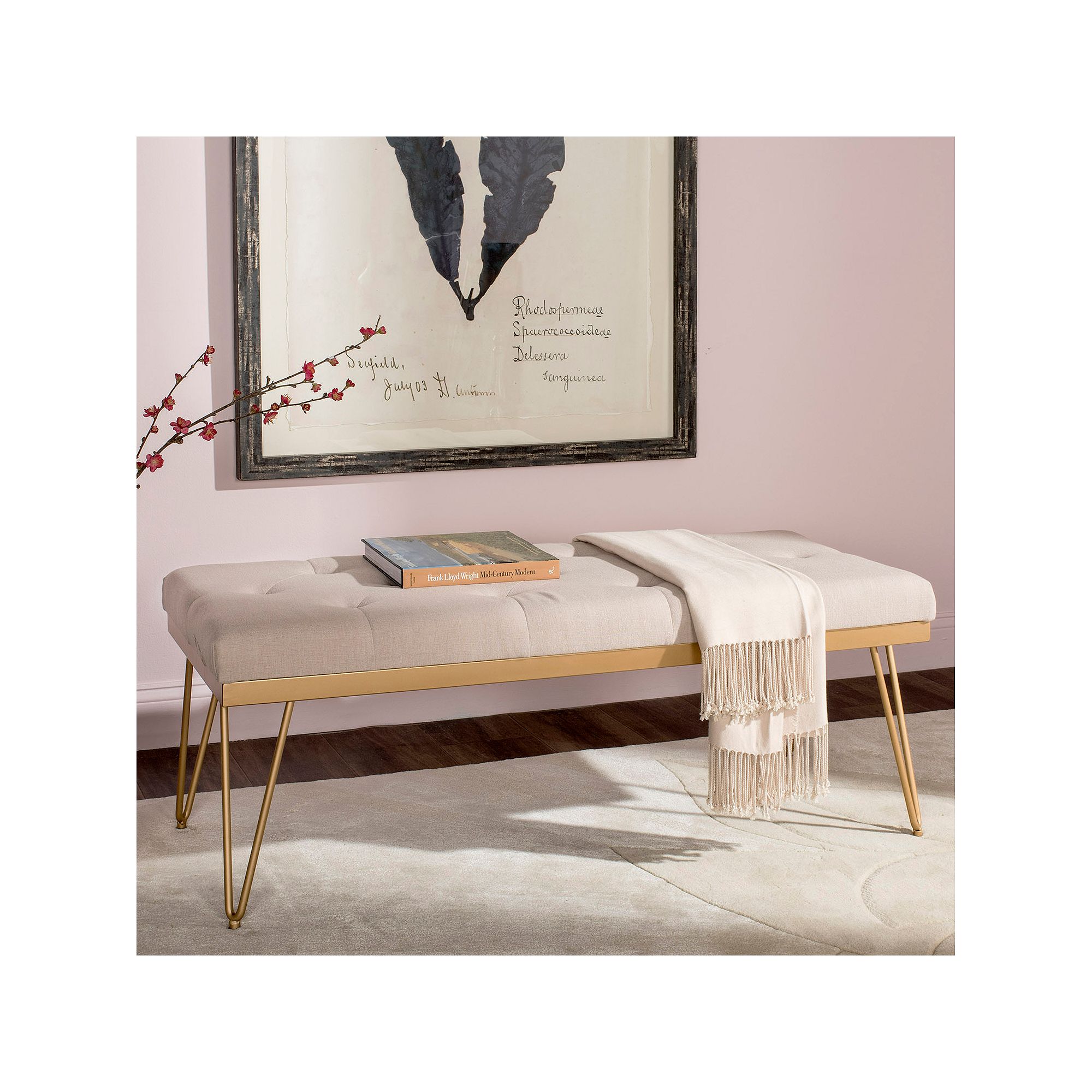 Safavieh Gold Marcella Bench, Beige Gold