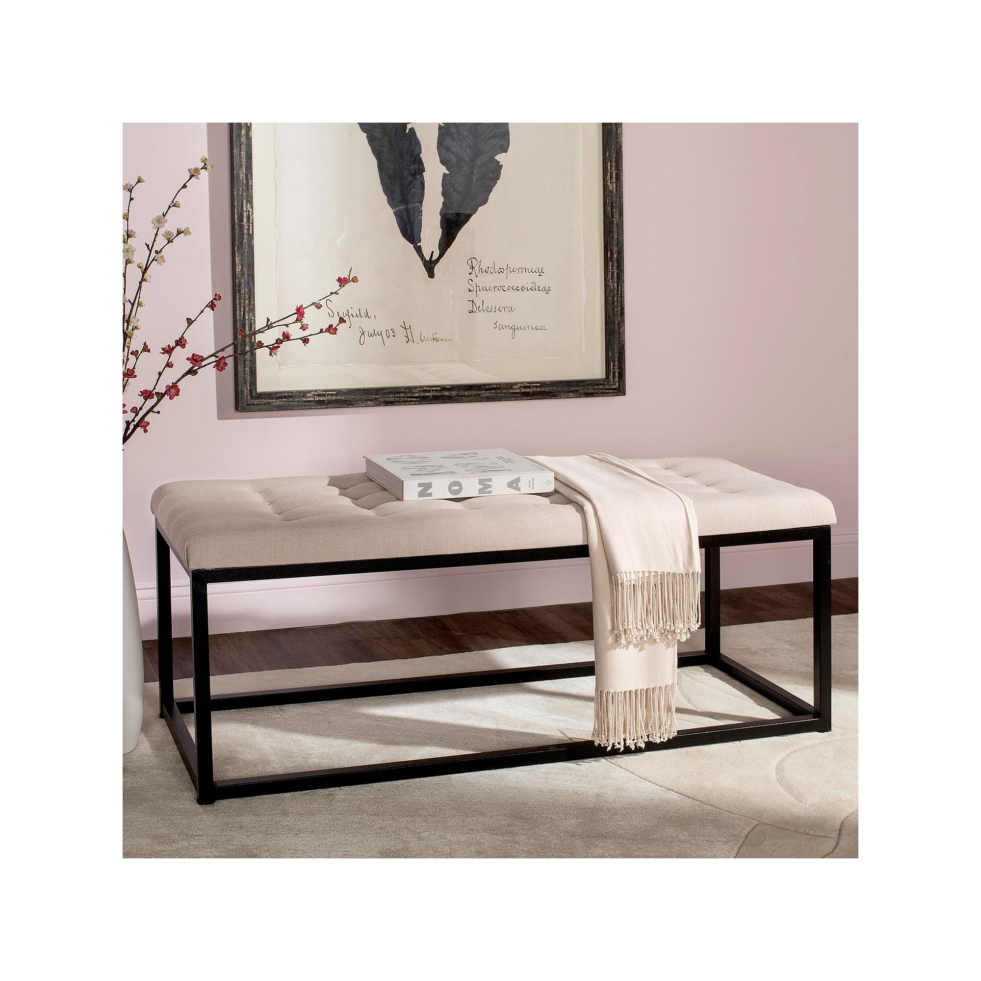 Safavieh Beige Reynolds Bench, Beige Black