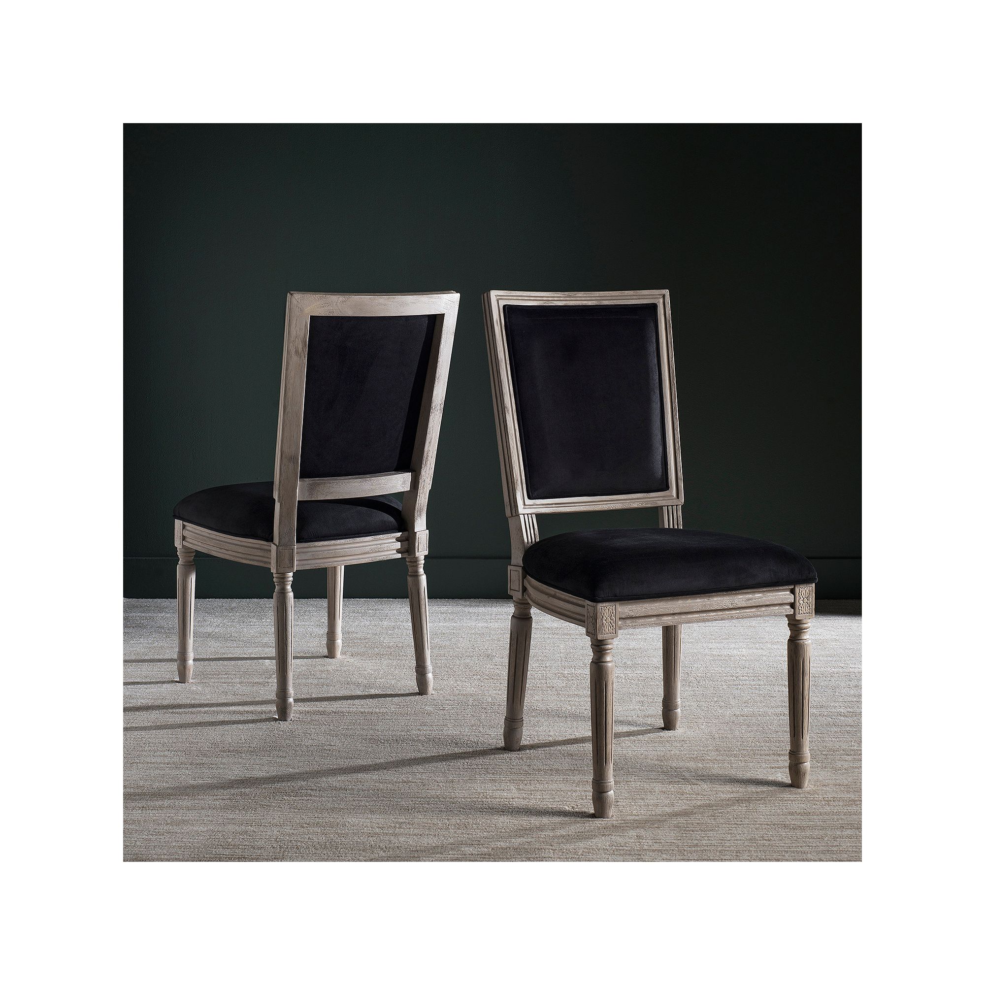 Safavieh Buchanon Velvet Rectangular Side Chair 2-Piece Set, Black