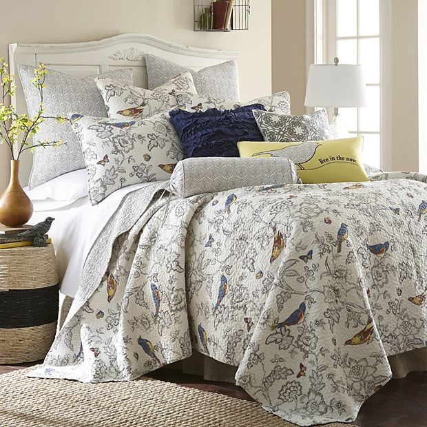 Linnea Blue Floral Quilt Set - Full/Queen Quilt and Two Standard Shams Blue  - Levtex Home