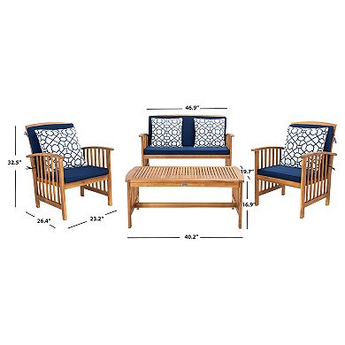 Safavieh Rocklin Outdoor Loveseat, Chair & Coffee Table 4-piece Set