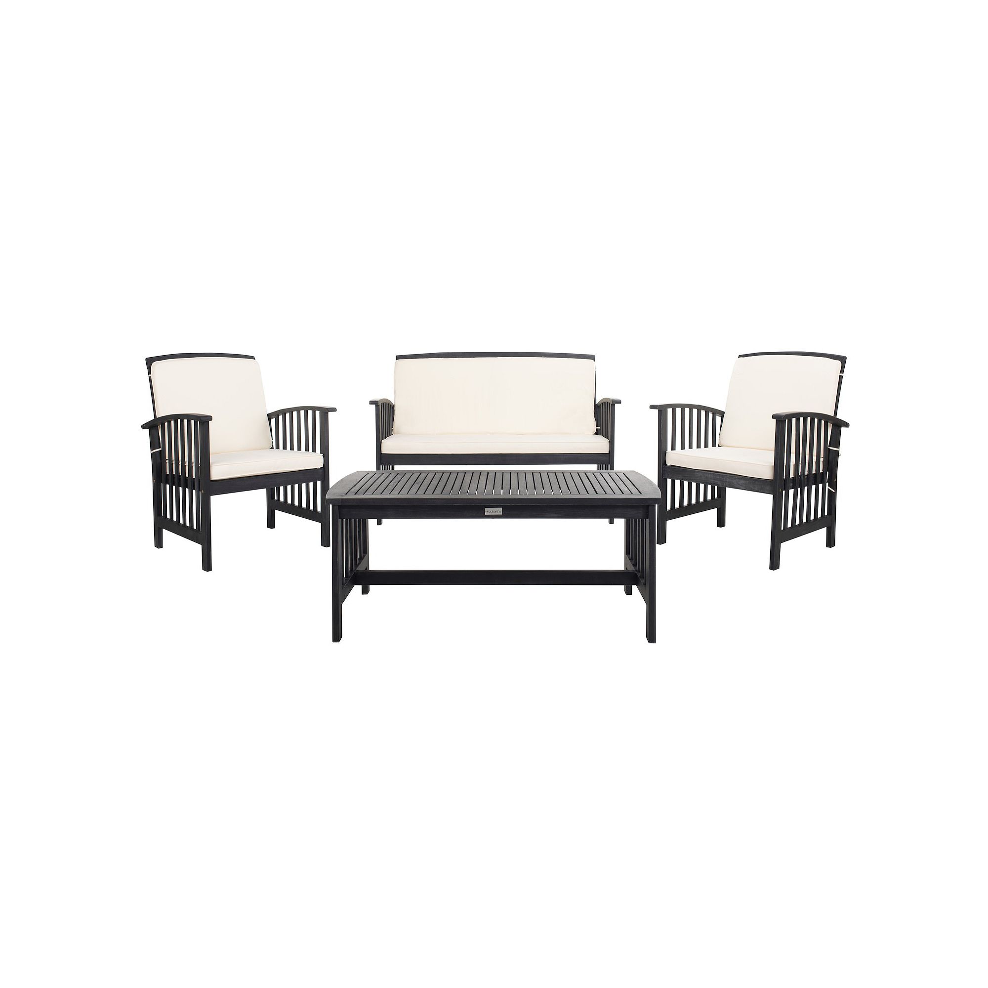 Safavieh Rocklin Outdoor Loveseat, Chair & Coffee Table 4-piece Set, Black 