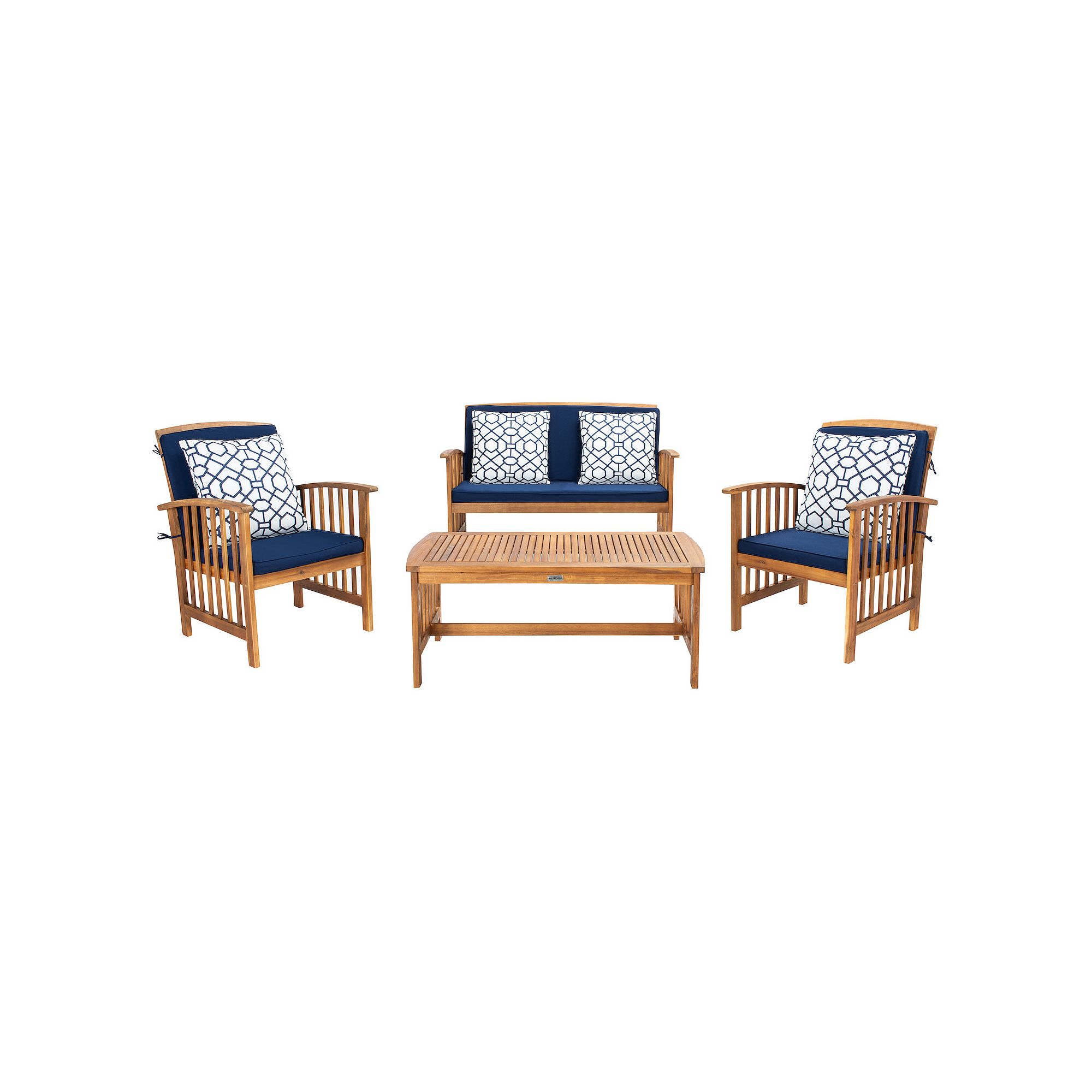 Safavieh Rocklin Outdoor Loveseat, Chair & Coffee Table 4-piece Set, Navy B