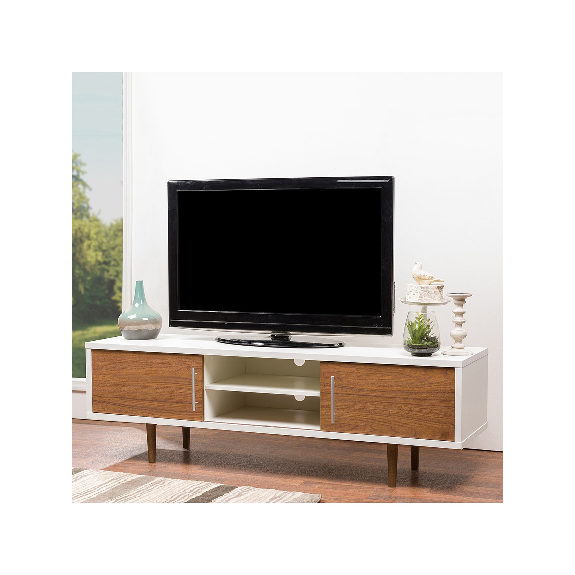 Baxton Studio Gemini TV Stand, Brown/White