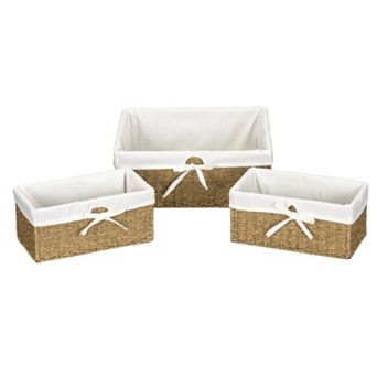 Household Essentials 3 pc Lined Seagrass Wicker Utility Baskets Set