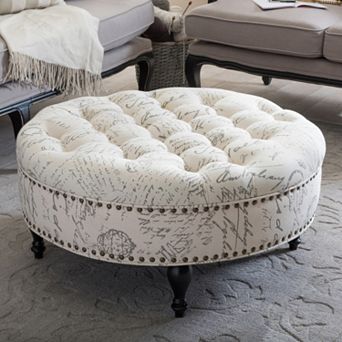 Baxton Studio Palfrey Round Tufted Ottoman