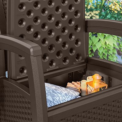 Suncast elements resin wicker bench with storage sale