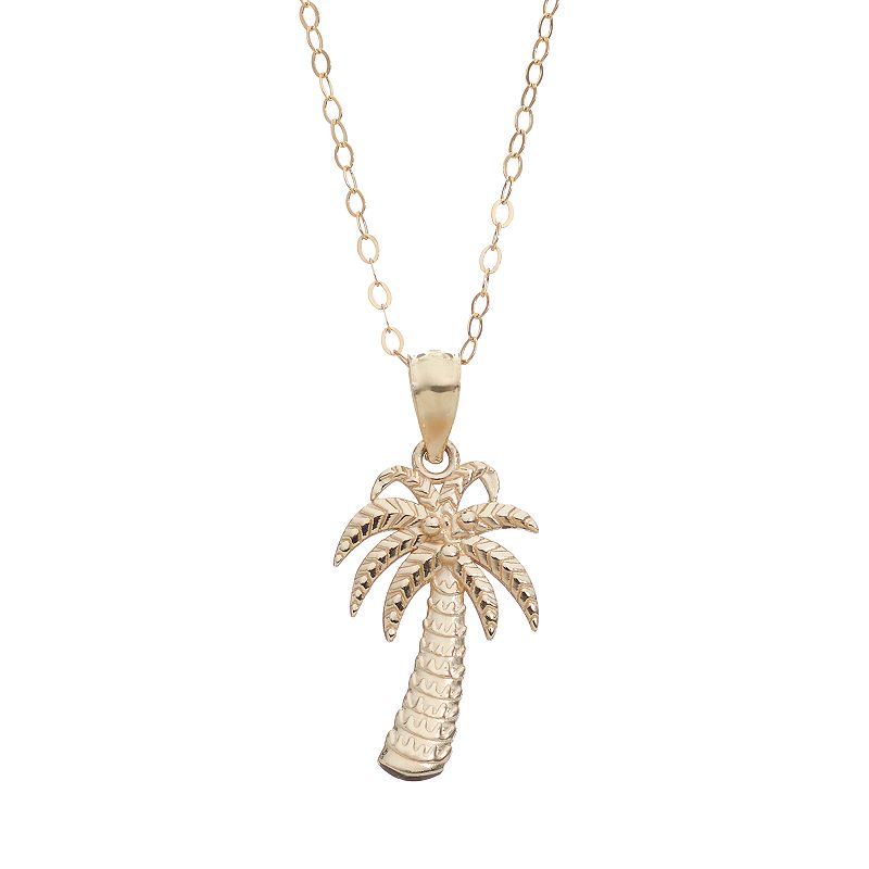 10k Gold Palm Tree Pendant Necklace, Womens, Size: 18