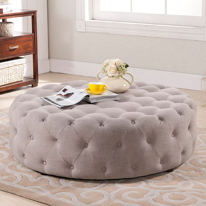 Baxton Studio Cardiff Beige Linen Modern Tufted Ottoman