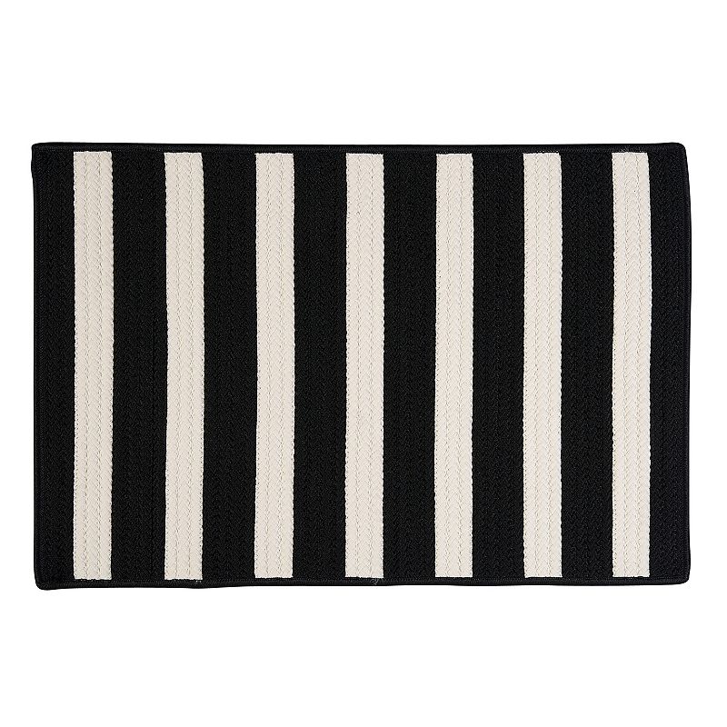 Colonial Mills Striped Delight Braided Reversible Indoor Outdoor Rug, Black, 8Ft Sq