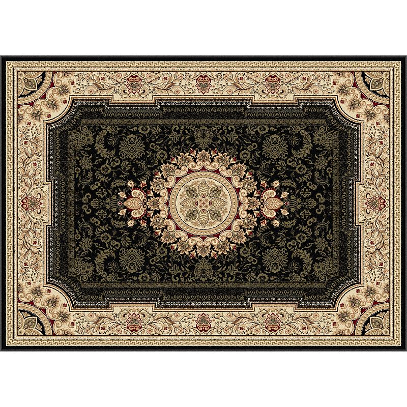 KHL Rugs Sensation Jayden Framed Floral Rug, Black, 8Ft Rnd