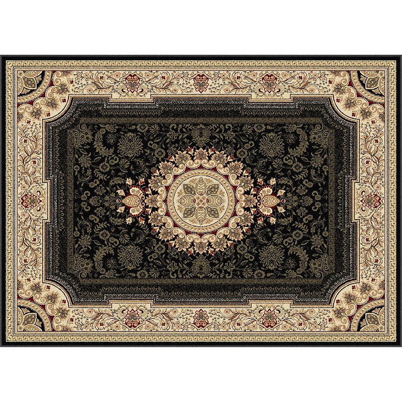 KHL Rugs Sensation Jayden Framed Floral Rug, Black, 8Ft Rnd