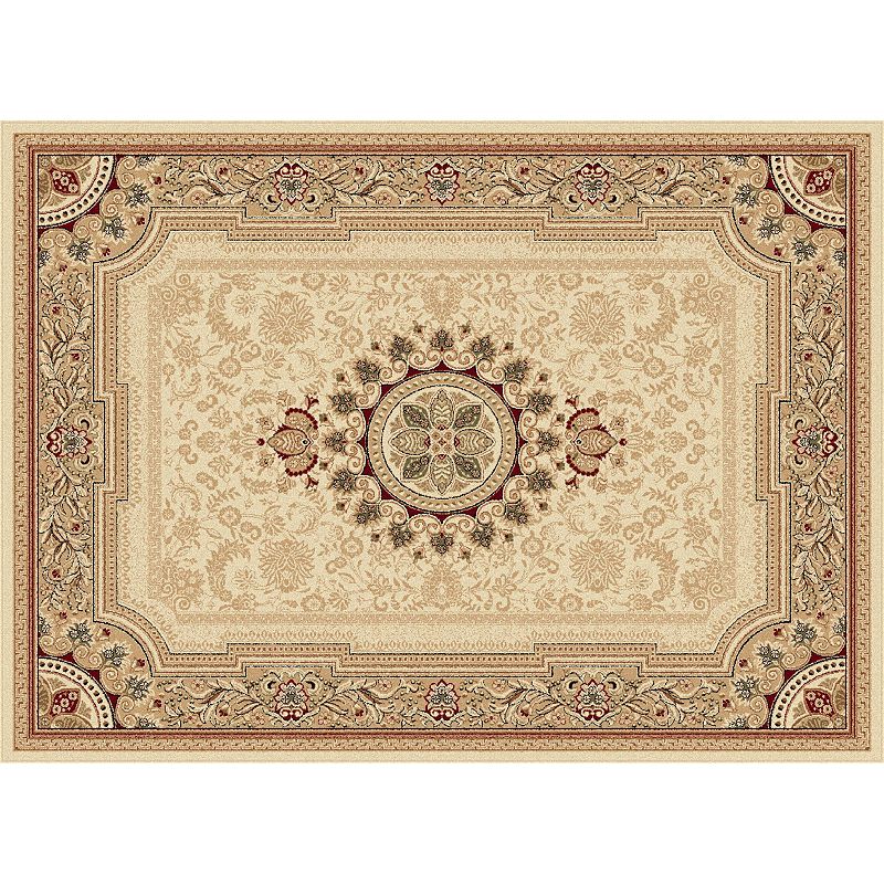 KHL Rugs Sensation Jayden Framed Floral Rug, Beige, 8X10 Ft