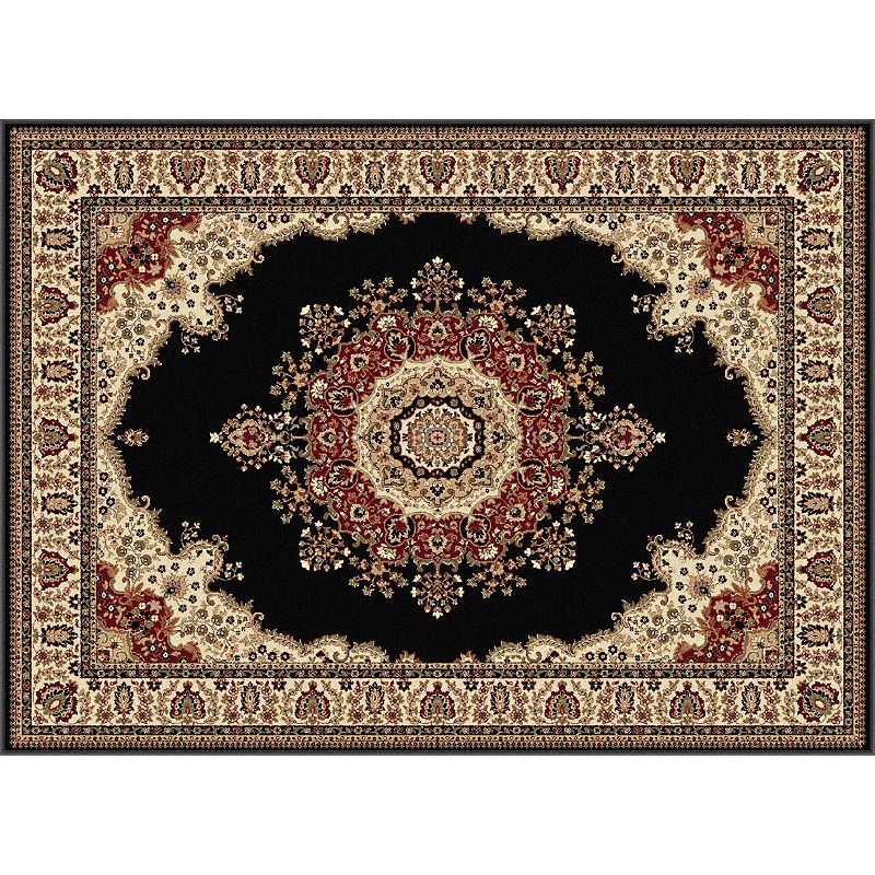 KHL Rugs Sensation Fiona Framed Floral Rug, Black, 5X7 Ft