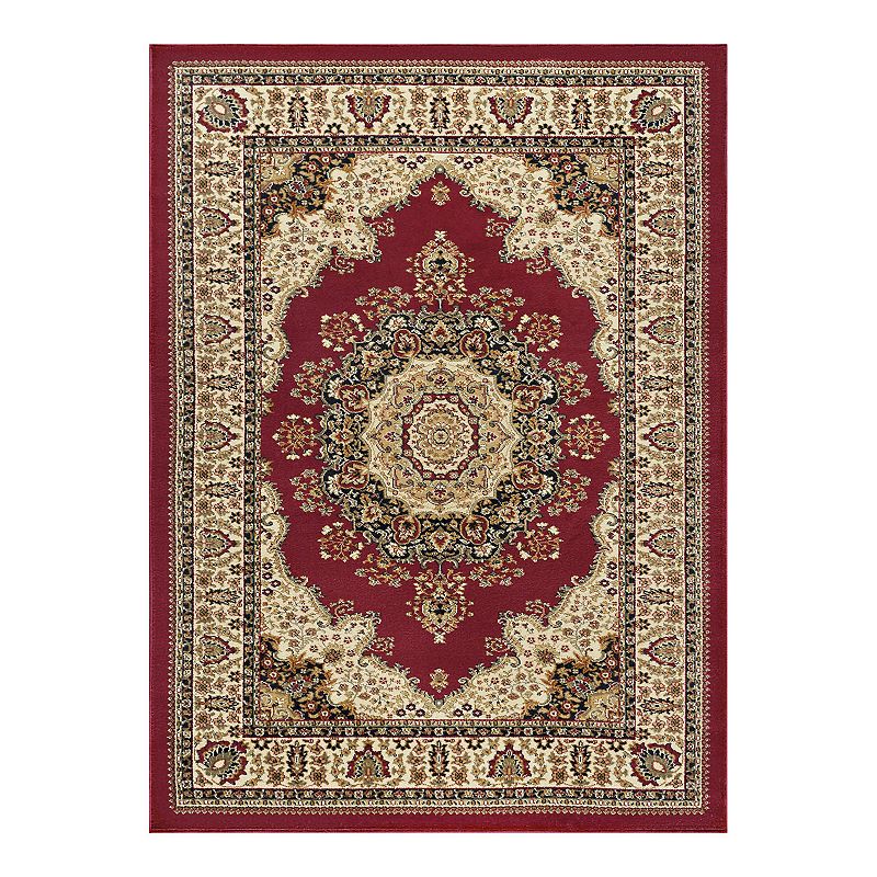 KHL Rugs Sensation Fiona Framed Floral Rug, Red, 5X7 Ft