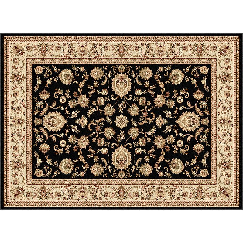 KHL Rugs Sensation Gabrielle Framed Floral Rug, Black, 8Ft Rnd