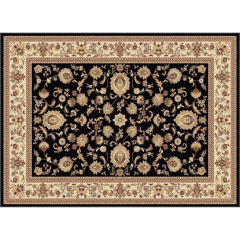 KHL Rugs Sensation Gabrielle Framed Floral Rug, Black, 5X7 Ft